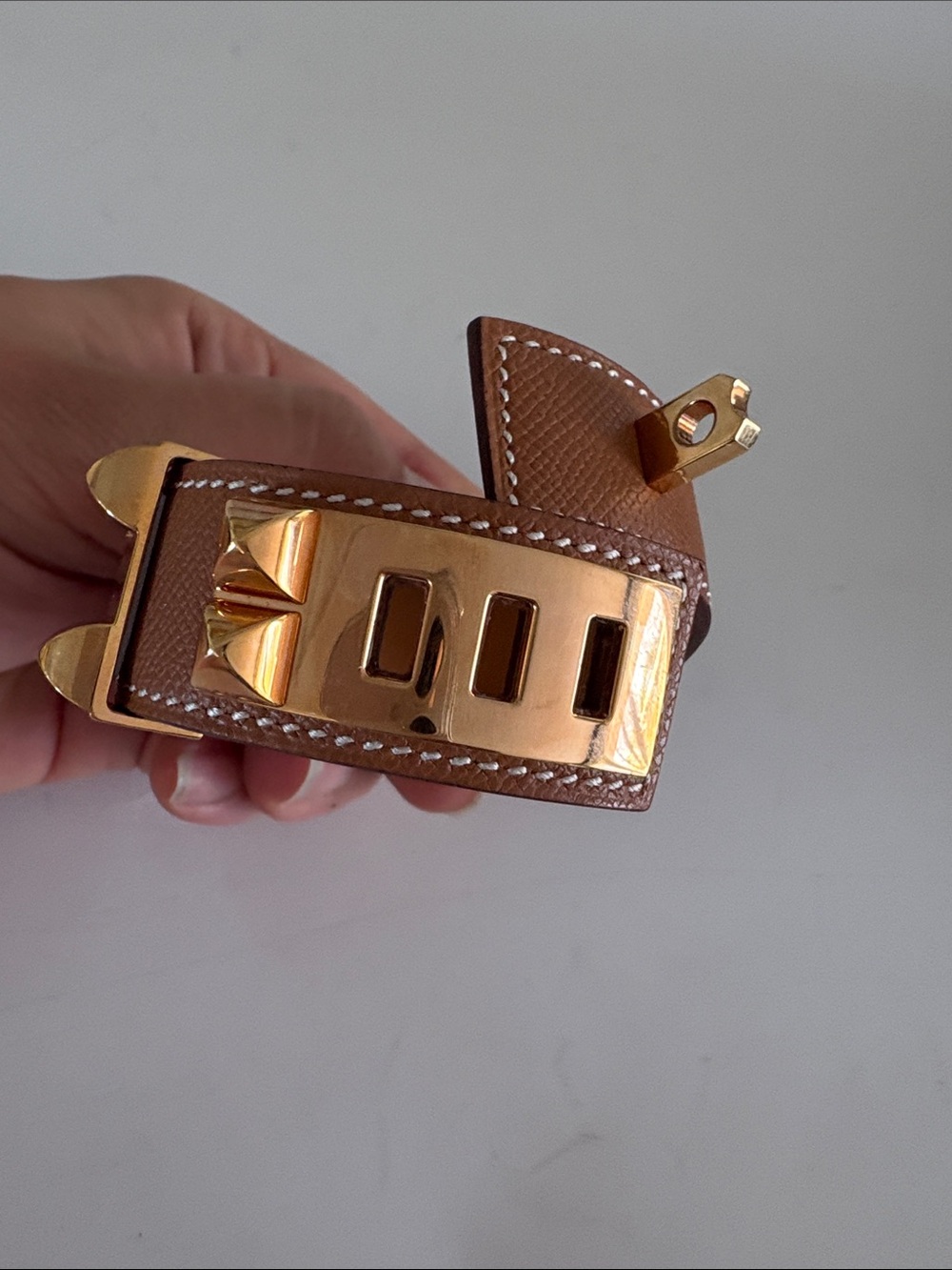 Hermes Collier De Chien 24 Epson Leaather Bracelet with Rose Gold Hardware sz T2